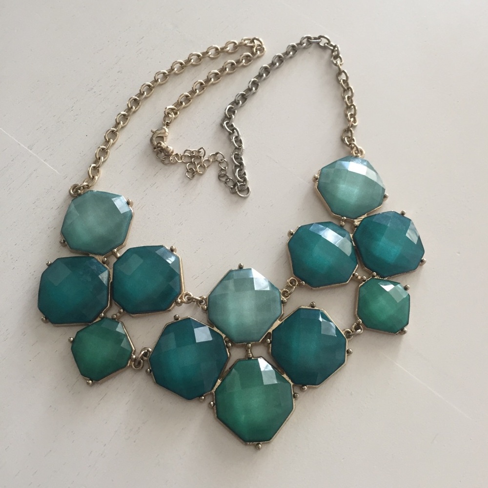 Teal Geometric Statement Necklace 🔹 21.5” length